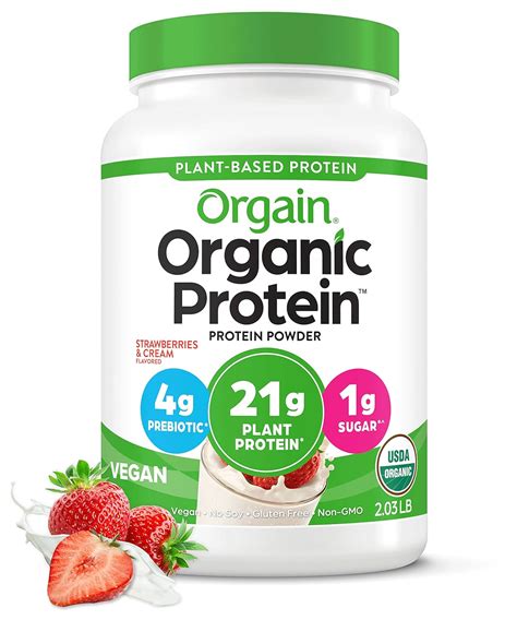 Orgain Organic Vegan Protein Powder Strawberries And Cream 21g Of Plant Based
