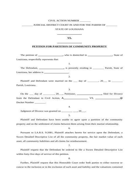 Louisiana Community Property Partition Form Fill Out And Sign