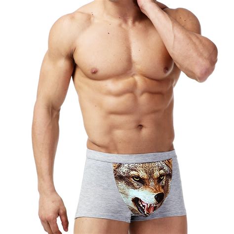 Wolf Underwear Men Cotton Funny Mens Boxer Shorts Pouch Bulge Sexy