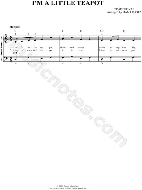 Traditional Im A Little Teapot Sheet Music In C Major Download