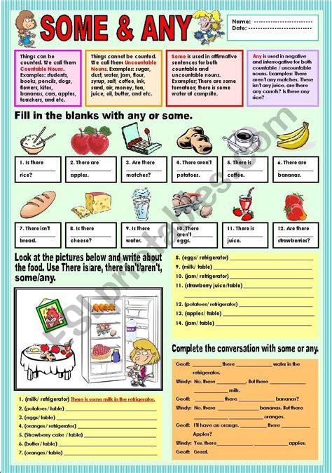 Some And Any Esl Worksheet By Ayrin
