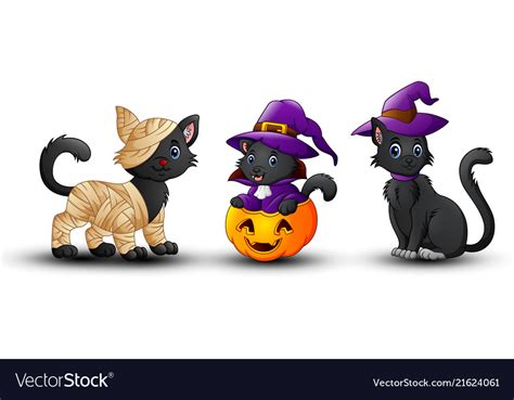 Set Of Halloween Black Cat Royalty Free Vector Image