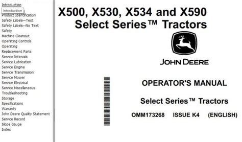 John Deere Tractors X500 X530 X534 X590 Operators Manual