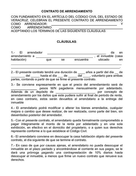 Modelo De Contrato De Arrendamiento De Vivienda Ejemplo De Documento