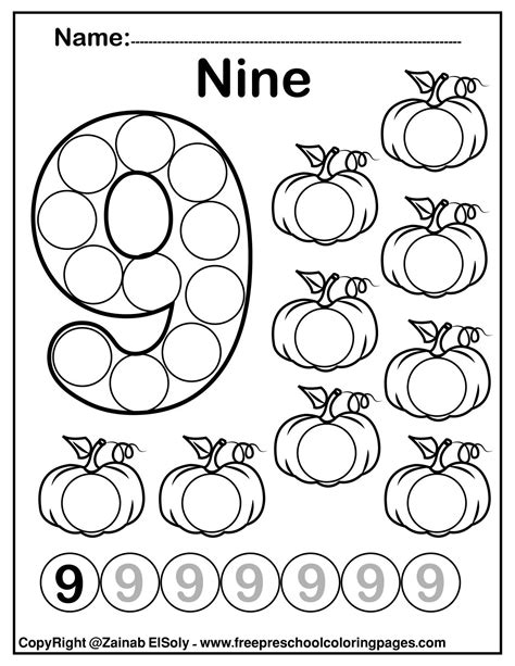 Number 9 nine do a dot marker activity activity pumpkins Fall Autumn activity for kids | Dot ...