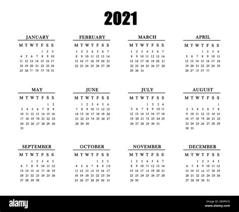 Calendario Para 2021 Sobre Fondo Blanco Fotografía De Stock Alamy