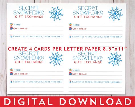 Secret Snowflake T Exchange Printable Pdf Christmas T Etsy