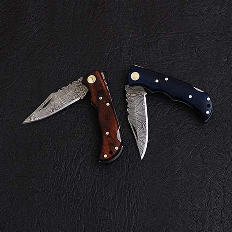 Damascus Mini Pocket Knife Set 2 Pieces Black Forge Knives Touch
