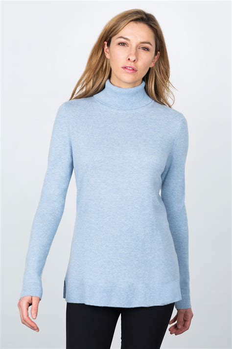 Fitted Turtleneck Ice Blue 100 Cashmere Kinross Cashmere