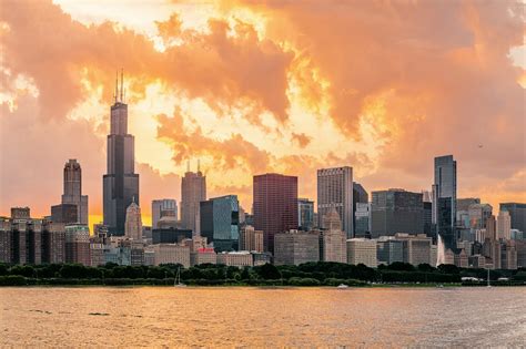 Chicago Skyline Sunset Panoramic Photo Print Wall Art Home Etsy