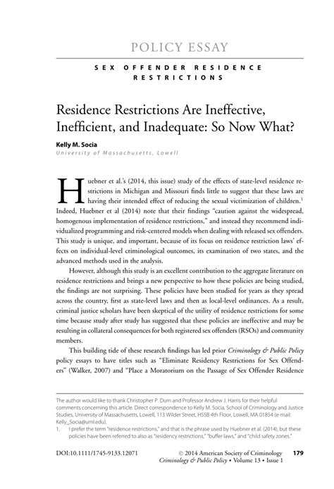 Pdf Residence Restrictions Are Ineffective Inefficient And Inadequate So Now What
