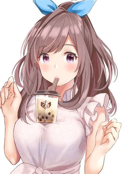 Cute Anime Girl Drinking Boba
