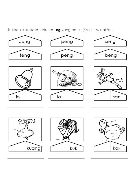 Untuk langkah pertama, dimulakan dengan suku kata terbuka iaitu suku kata kv seperti contoh gambar di bawah. Lembaran Kerja Latihan Menulis Suku Kata Prasekolah