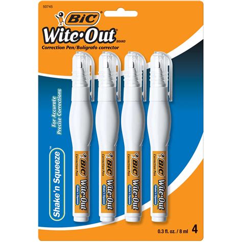 Bic Wite Out Brand Shake N Squeeze Correction Pen White 4 Count