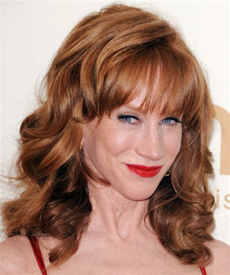 Kathy Griffin Medium Wavy Copper Brunette Hairstyle With Layered Bangs
