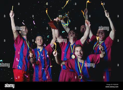 Soccer Players Celebrating Victory Stock Photo Alamy