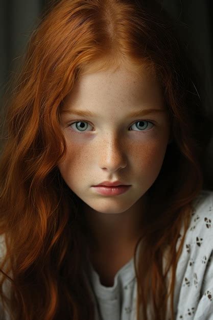 Premium Photo A Young Girl With Long Red Hair And Blue Eyes