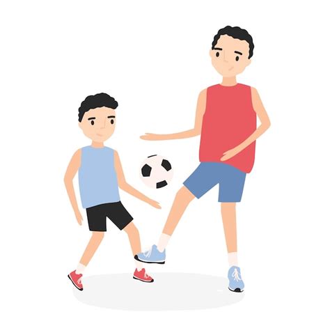 Feliz Padre E Hijo Jugando Al Fútbol Papá E Hijo Practicando Fútbol