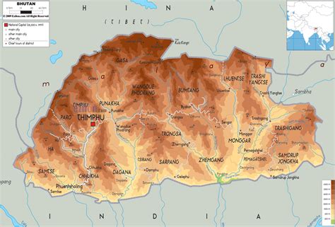 Physical Map Of Bhutan Ezilon Maps