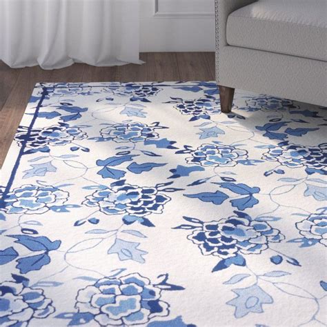 Dellroy Floral Looped Hooked White Blue Area Rug Rugs Area Rugs