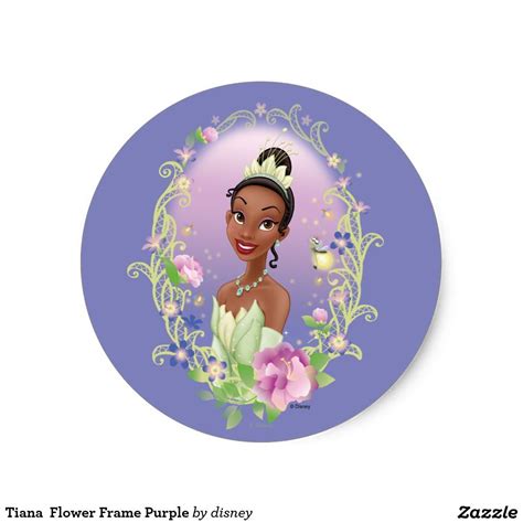 Tiana Flower Frame Purple Classic Round Sticker Flower Frame Disney