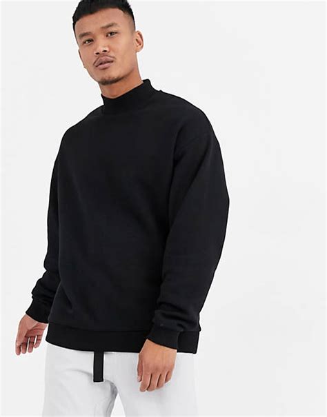 Asos Design Oversized Sweatshirt With Turtle Neck In Black Asos