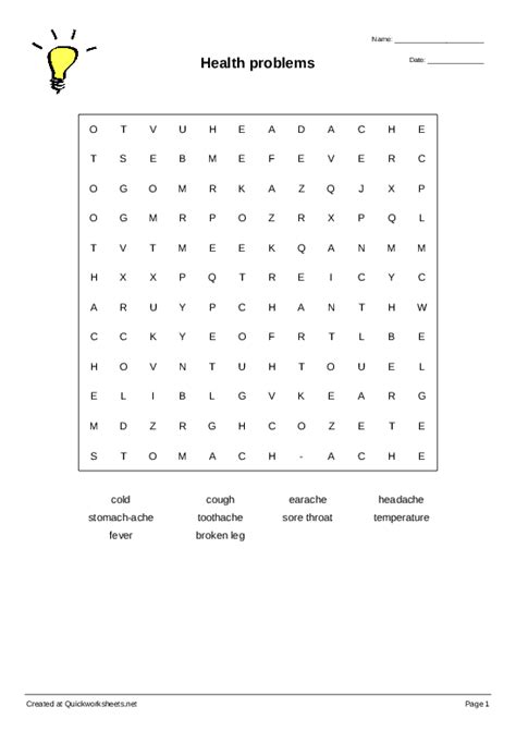Health Problems Wordsearch Quickworksheets