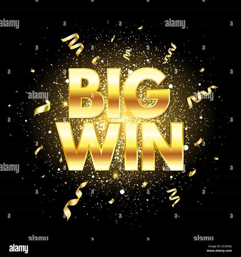 Big Win Golden Text With Glitter Sparkles And Falling Confetti