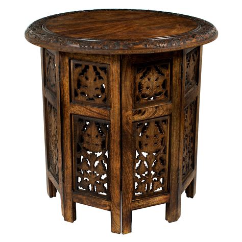 Antique Brown Jaipur Solid Wood Hand Carved Accent Table Antique