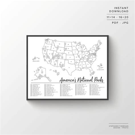 63 National Parks Map Printable Map Coloring Parks Map Etsy