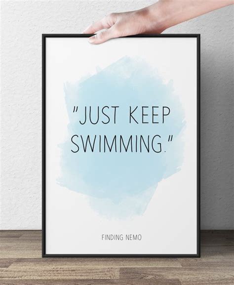 just keep swimming finding nemo disney quote inspirational quote wall art watercolor fine