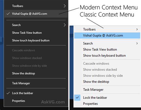 Registry Tweaks For Customizing Windows 10 Taskbar Context Menu Askvg