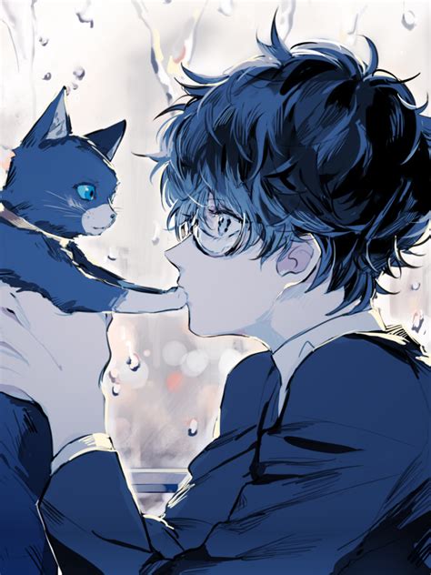 Download 768x1024 Persona 5 Kurusu Akira Anime Boy Cat