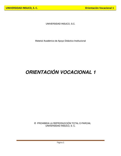 Orientación Vocacional 1 Universidad Insuco S Material Académico De
