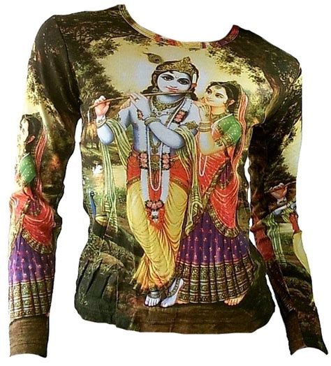 Ticila Damen Langarm T Shirt Grün Hindu Deities Lord Krishna Und Radha