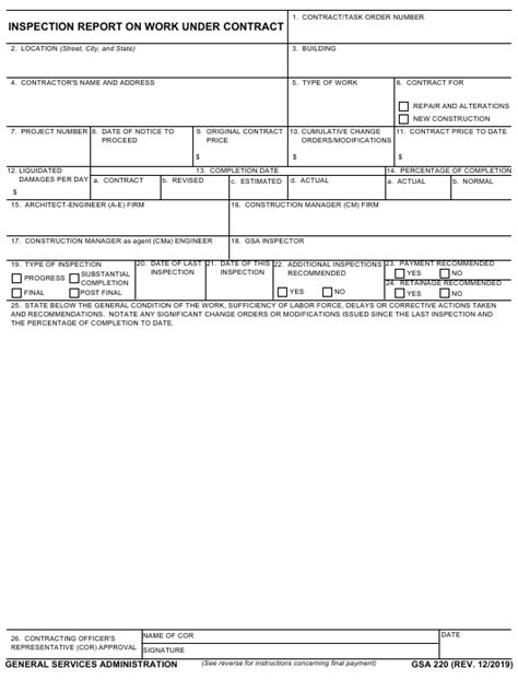 Gsa Form 220 Download Fillable Pdf Or Fill Online Inspection Report For