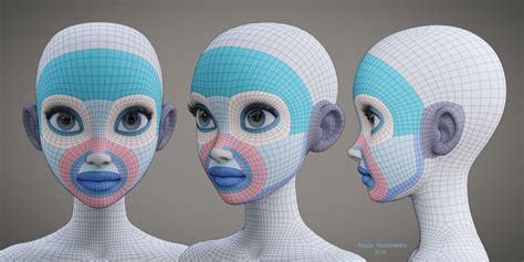 Three Heads With Different Facial Shapes And Colors