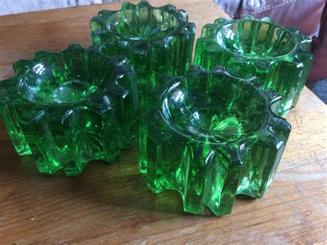 4 Green Glass Objects They Are Pretty Heavy Almost 500g Each R