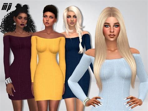 The Sims Resource Off Shoulder Flair Dress By Martyp Sims 4 Downloads