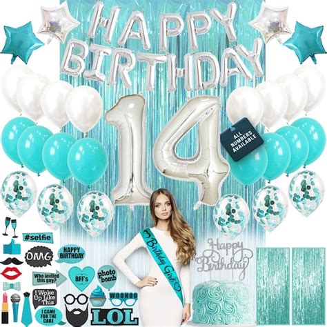 14th Birthday Decorations Party Supplies Teal Green Party Etsy