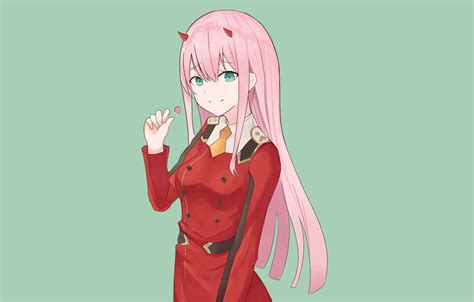 Wallpaper Girl Art Green Background 002 Darling In The Frankxx