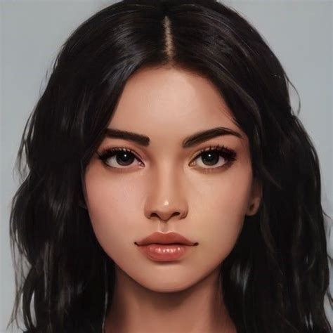 Rhosyn Digital Art Girl Brown Eyes Black Hair Character Portraits
