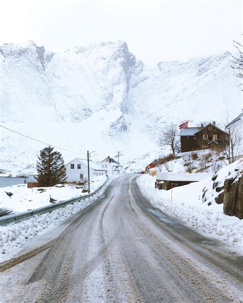 On The Road Driving And Travel — Winter Road In Norway Mountain Village