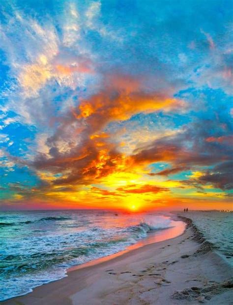 Colorful Ocean Sunset Red Blue Vertical Panorama By