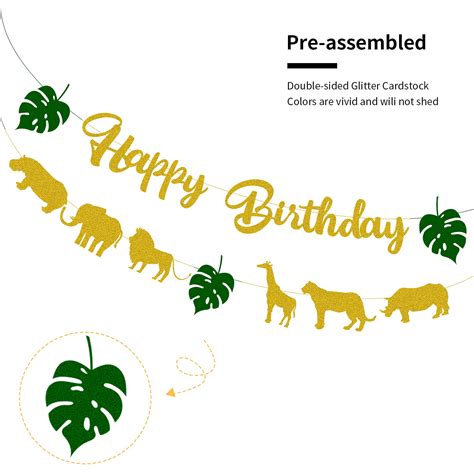 Erprobeen Gold And Glittery Happy Birthday Animal Banner Jungle Safari