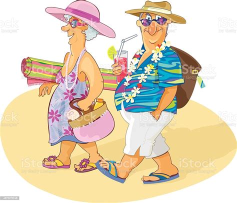 Sweet Senior Couple Having A Beach Vacation Stock Illustration
