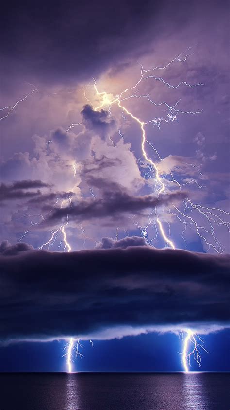 Lightning Sky Clouds Sea Night Iphone X 876543gs Wallpaper