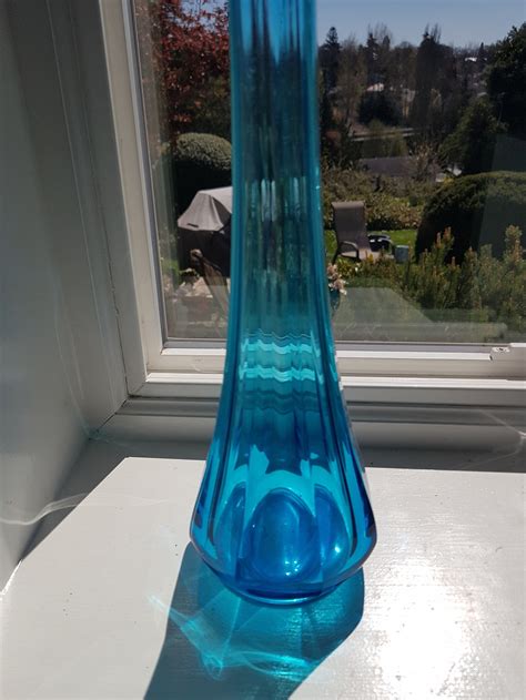 Vintage Aqua Blue Stretch Vase Turquoise Blown Glass Ornate Etsy