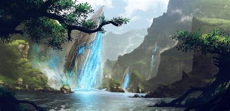 Waterfalls Wallpaper River Fantasy Art Nature Video Games Hd