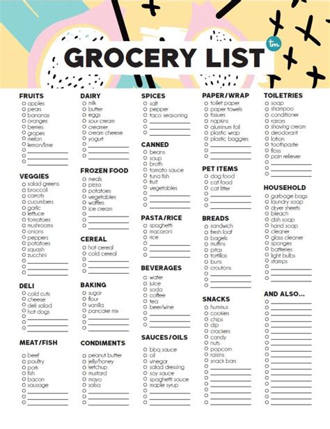 Printable Grocery Shopping List Paper Stationery Pe